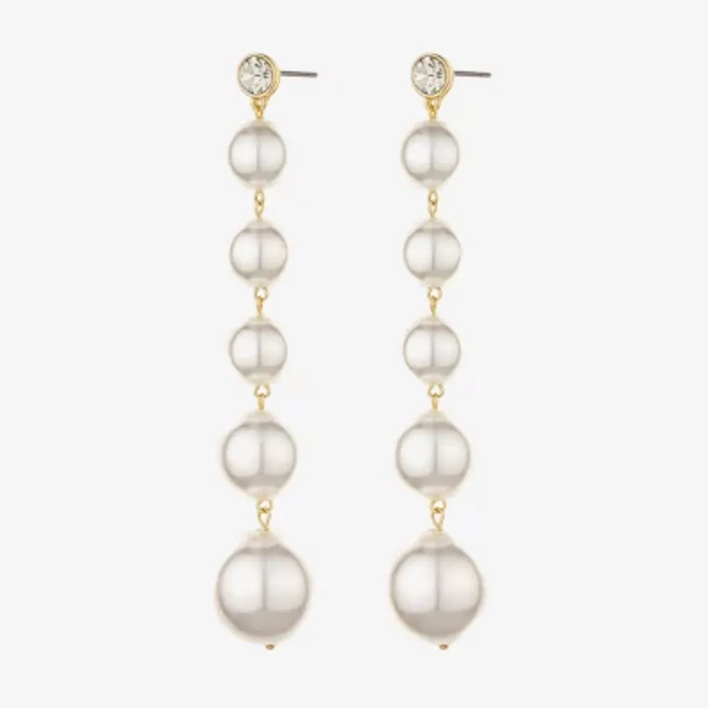 Bold Elements Linear Simulated Pearl Drop Earrings