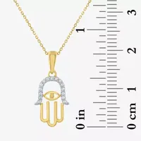 Womens Diamond Accent Mined White Diamond 10K Gold Hamsa Pendant Necklace