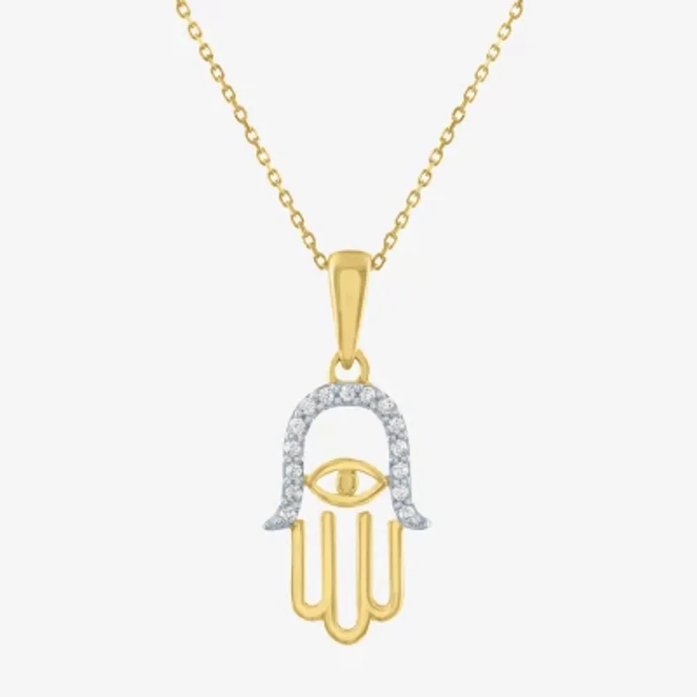 Womens Diamond Accent Natural White Diamond 10K Gold Hamsa 18 Inch Pendant Necklace