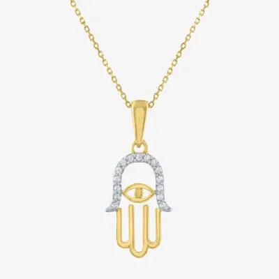 Womens Diamond Accent Natural White Diamond 10K Gold Hamsa 18 Inch Pendant Necklace