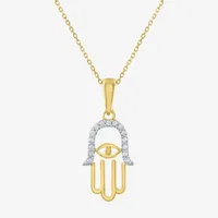 Womens Diamond Accent Mined White Diamond 10K Gold Hamsa Pendant Necklace