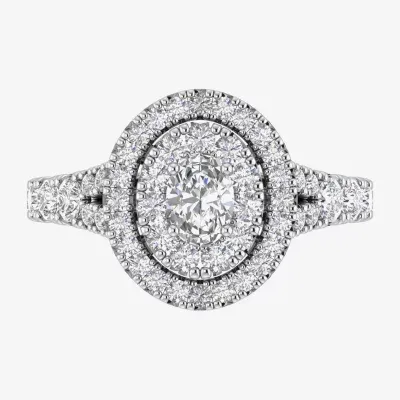 Signature By Modern Bride (G-H / Si1) Womens 1 1/4 CT. T.W. Lab Grown White Diamond 10K White Gold Curved Round Engagement Ring