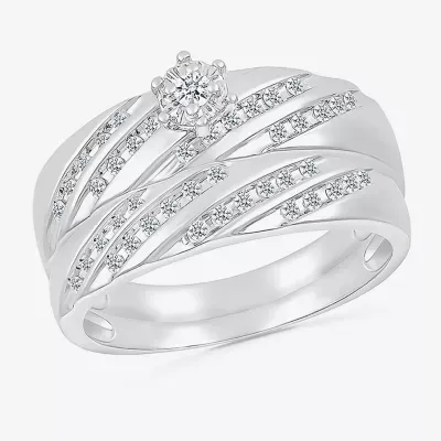 6.7mm Unisex Adult 1/2 CT. T.W. Natural White Diamond 10K White Gold Round Side Stone Wedding Ring Sets