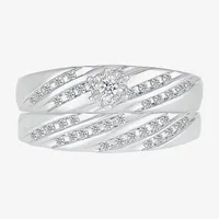 6.7mm Unisex Adult 1/2 CT. T.W. Natural White Diamond 10K White Gold Round Side Stone Wedding Ring Sets