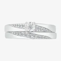 5.20mm Unisex Adult 1/ CT. T.W. Natural White Diamond 10K White Gold Round Side Stone Wedding Ring Sets