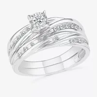 4.25mm Unisex Adult 1/2 CT. T.W. Natural White Diamond 10K White Gold Round Side Stone Wedding Ring Sets