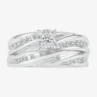 4.25mm Unisex Adult 1/2 CT. T.W. Natural White Diamond 10K White Gold Round Side Stone Wedding Ring Sets