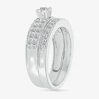 5.00mm Unisex Adult 1 CT. T.W. Natural White Diamond 10K White Gold Round Side Stone Wedding Ring Sets