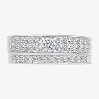 5.00mm Unisex Adult 1 CT. T.W. Natural White Diamond 10K White Gold Round Side Stone Wedding Ring Sets