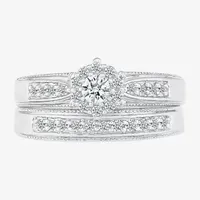 6.00mm Unisex Adult 1/2 CT. T.W. Natural White Diamond 10K White Gold Round Halo Side Stone Ring Sets