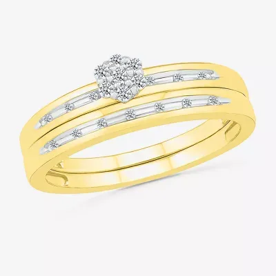 3.60mm Unisex Adult 1/5 CT. Natural White Diamond 10K Gold Round Side Stone Wedding Ring Sets