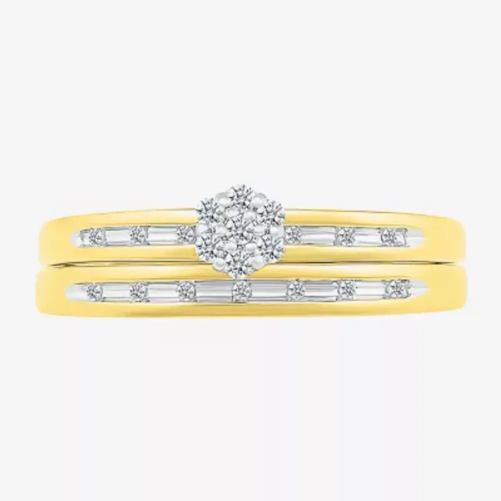 3.60mm Unisex Adult 1/5 CT. T.W. Mined White Diamond 10K Gold Round Side Stone Wedding Ring Sets