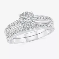 4.45mm Unisex Adult 1/4 CT. T.W. Natural White Diamond 10K White Gold Round Halo Side Stone Ring Sets