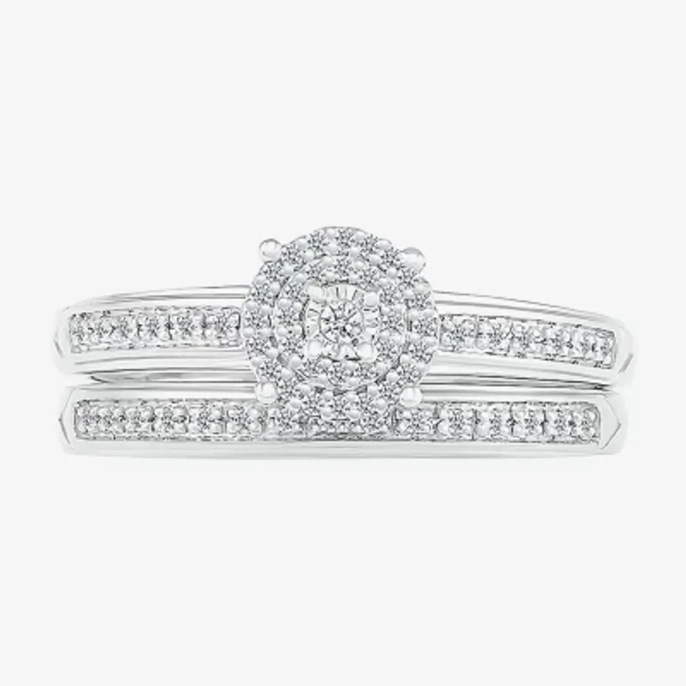 4.45mm Unisex Adult 1/4 CT. T.W. Mined White Diamond 10K White Gold Round Halo Side Stone Ring Sets