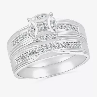 5.50mm Unisex Adult 1/4 CT. T.W. Natural White Diamond 10K White Gold Round Side Stone Wedding Ring Sets