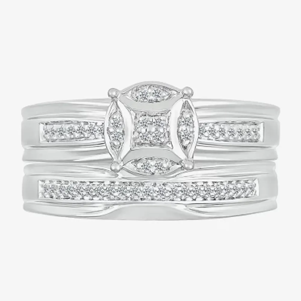 5.50mm Unisex Adult 1/4 CT. T.W. Mined White Diamond 10K White Gold Round Side Stone Wedding Ring Sets