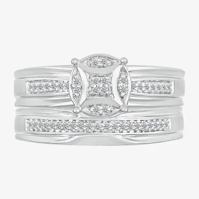 5.50mm Unisex Adult 1/4 CT. T.W. Mined White Diamond 10K White Gold Round Side Stone Wedding Ring Sets