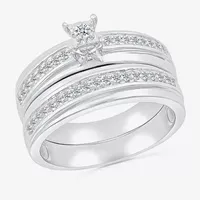 4.90mm Unisex Adult 3/8 CT. T.W. Natural White Diamond 10K White Gold Side Stone Wedding Ring Sets