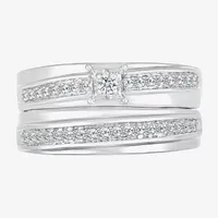 4.90mm Unisex Adult 3/8 CT. T.W. Natural White Diamond 10K White Gold Side Stone Wedding Ring Sets