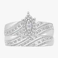 5.20mm Unisex Adult 1/3 CT. T.W. Natural White Diamond 10K White Gold Marquise Halo Side Stone Ring Sets