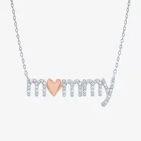 "Mommy" Womens 1/10 CT. T.W. Mined White Diamond 14K Rose Gold Over Silver Sterling Silver Heart Pendant Necklace