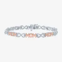 "Mom" 1/10 CT. T.W. Natural White Diamond 14K Rose Gold Over Silver Sterling Silver Heart Infinity 7.5 Inch Tennis Bracelet