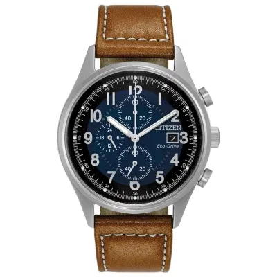 Citizen Chandler Mens Chronograph Brown Leather Strap Watch Ca0621-05l