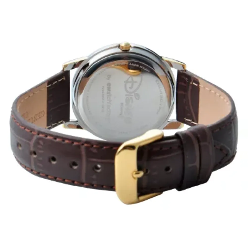 Disney Mickey Mouse Womens Brown Leather Strap Watch W000551