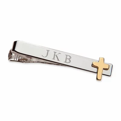 Personalized Tie Bar w/ Gold-Tone Cross