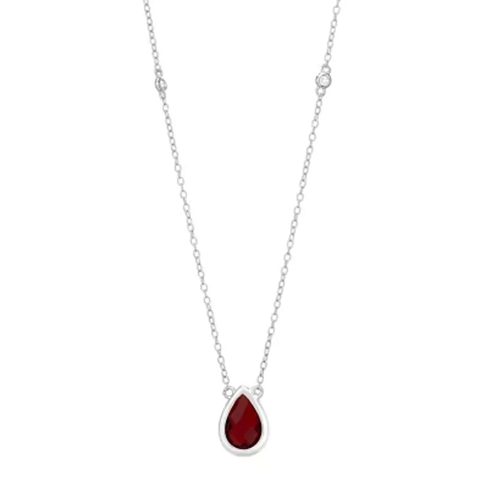 Womens Genuine Red Garnet Sterling Silver 18 Inch Pendant Necklace