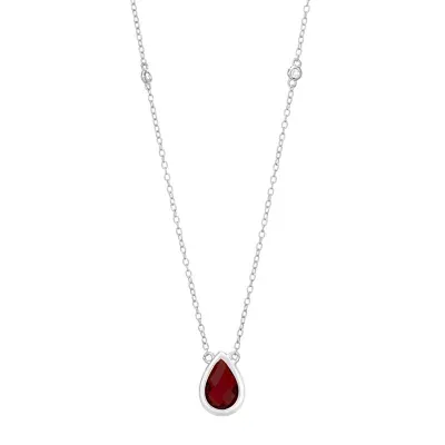 Womens Genuine Red Garnet Sterling Silver 18 Inch Pendant Necklace