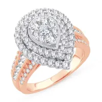 Womens 1/2 CT. T.W. Natural White Diamond 10K Rose Gold Pear Halo Engagement Ring