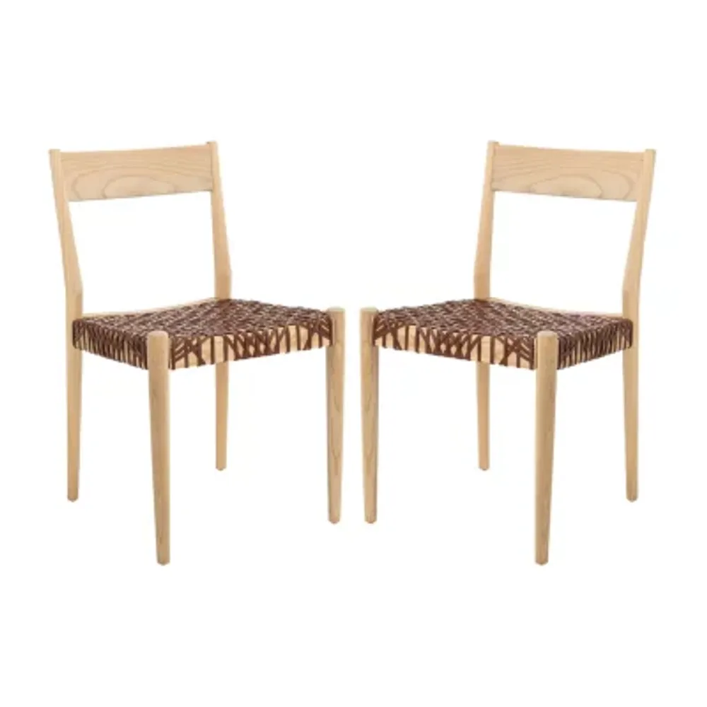 Pranit Dining Chair with Woven Leather Seat - Set of 2