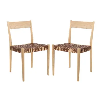 Pranit Dining Chair with Woven Leather Seat - Set of 2