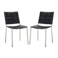 Wesson Leather Basket Woven Dining Chair - Set of 2