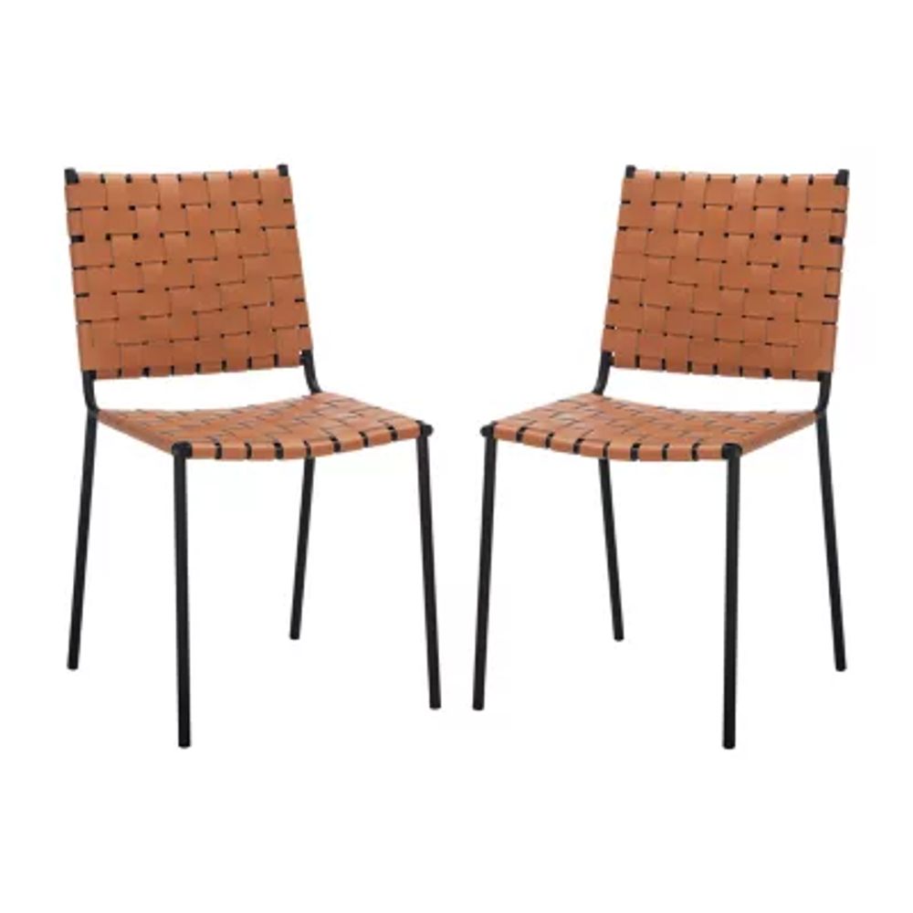 Wesson Leather Basket Woven Dining Chair - Set of 2
