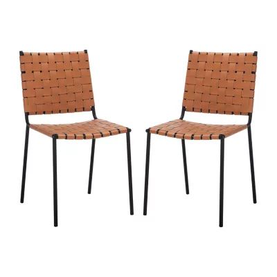 Wesson Leather Basket Woven Dining Chair - Set of 2