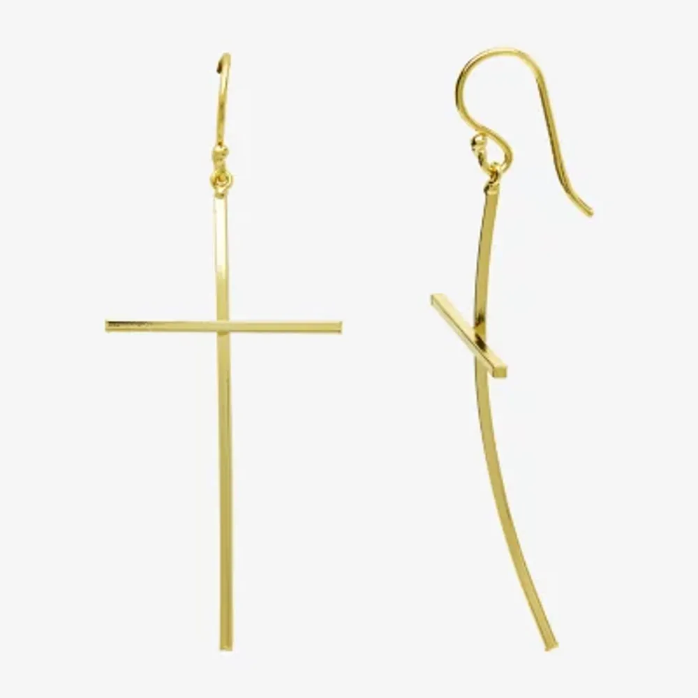 Silver Reflections 14K Gold Over Brass Cross Drop Earrings