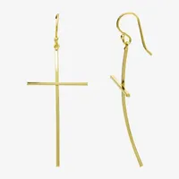 Silver Reflections 14K Gold Over Brass Cross Drop Earrings