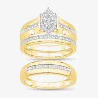 Unisex Adult 3/8 CT. T.W. Natural White Diamond 10K Gold Marquise Halo Side Stone Ring Sets