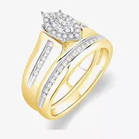 Unisex Adult 3/8 CT. T.W. Natural White Diamond 10K Gold Marquise Halo Side Stone Ring Sets