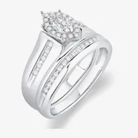 Unisex Adult 3/8 CT. T.W. Natural White Diamond 10K White Gold Marquise Halo Side Stone Ring Sets