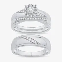 Unisex Adult 1/3 CT. T.W. Natural White Diamond 10K White Gold Round Halo Side Stone Ring Sets