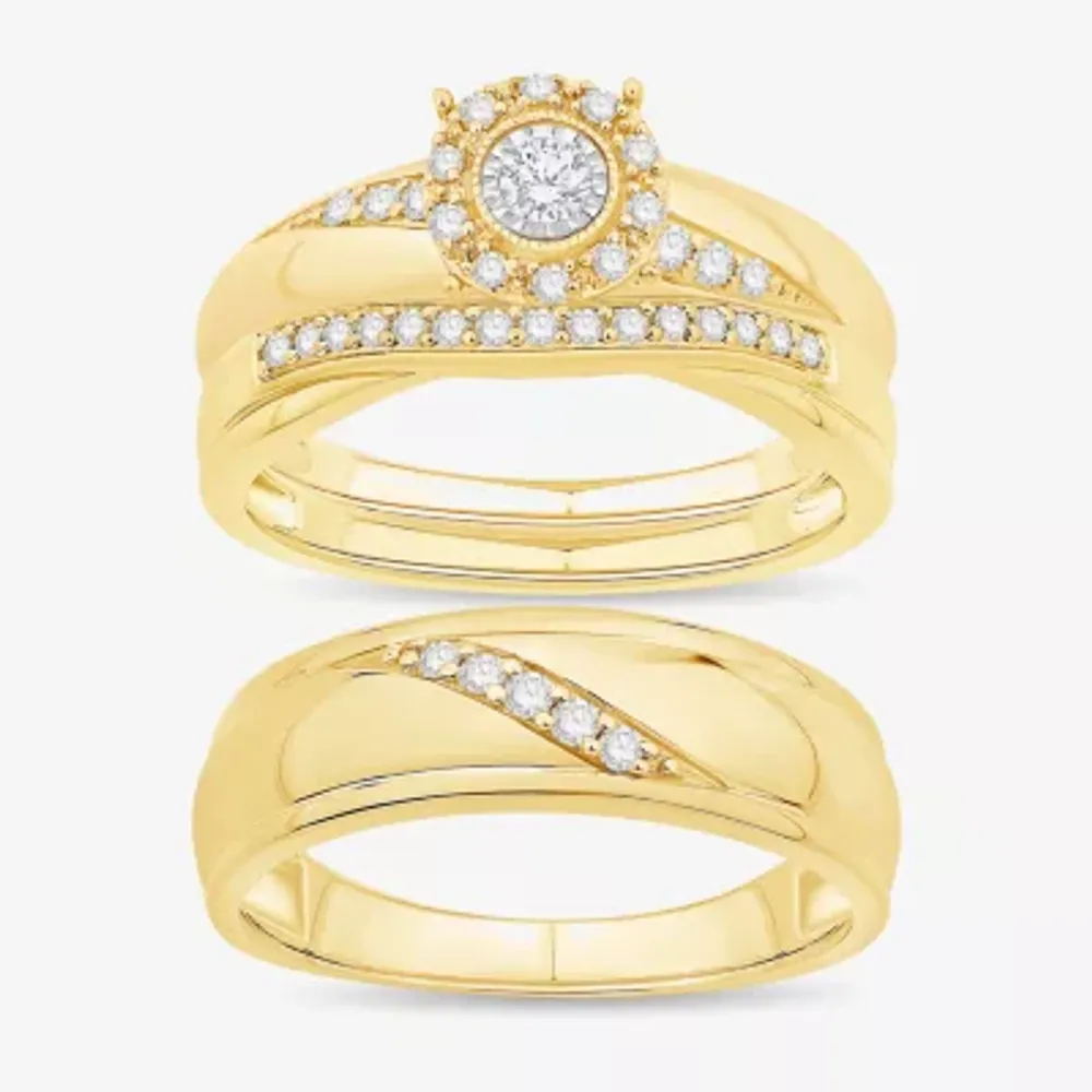 Unisex Adult 1/3 CT. T.W. Natural White Diamond 10K Gold Round Halo Side Stone Ring Sets