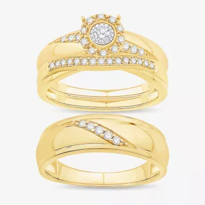 Unisex Adult 1/3 CT. T.W. Natural White Diamond 10K White Gold Round Halo Side Stone Ring Sets
