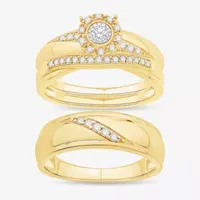 Unisex Adult 1/3 CT. T.W. Natural White Diamond 10K Gold Round Halo Side Stone Ring Sets