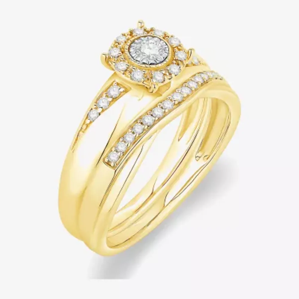 Unisex Adult 1/3 CT. T.W. Natural White Diamond 10K Gold Round Halo Side Stone Ring Sets