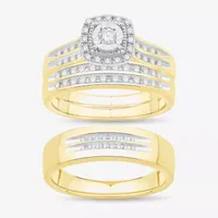 Unisex Adult 1/2 CT. T.W. Natural White Diamond 10K Gold Cushion Halo Side Stone Ring Sets