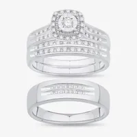 Unisex Adult 1/2 CT. T.W. Natural White Diamond 10K White Gold Cushion Halo Side Stone Ring Sets