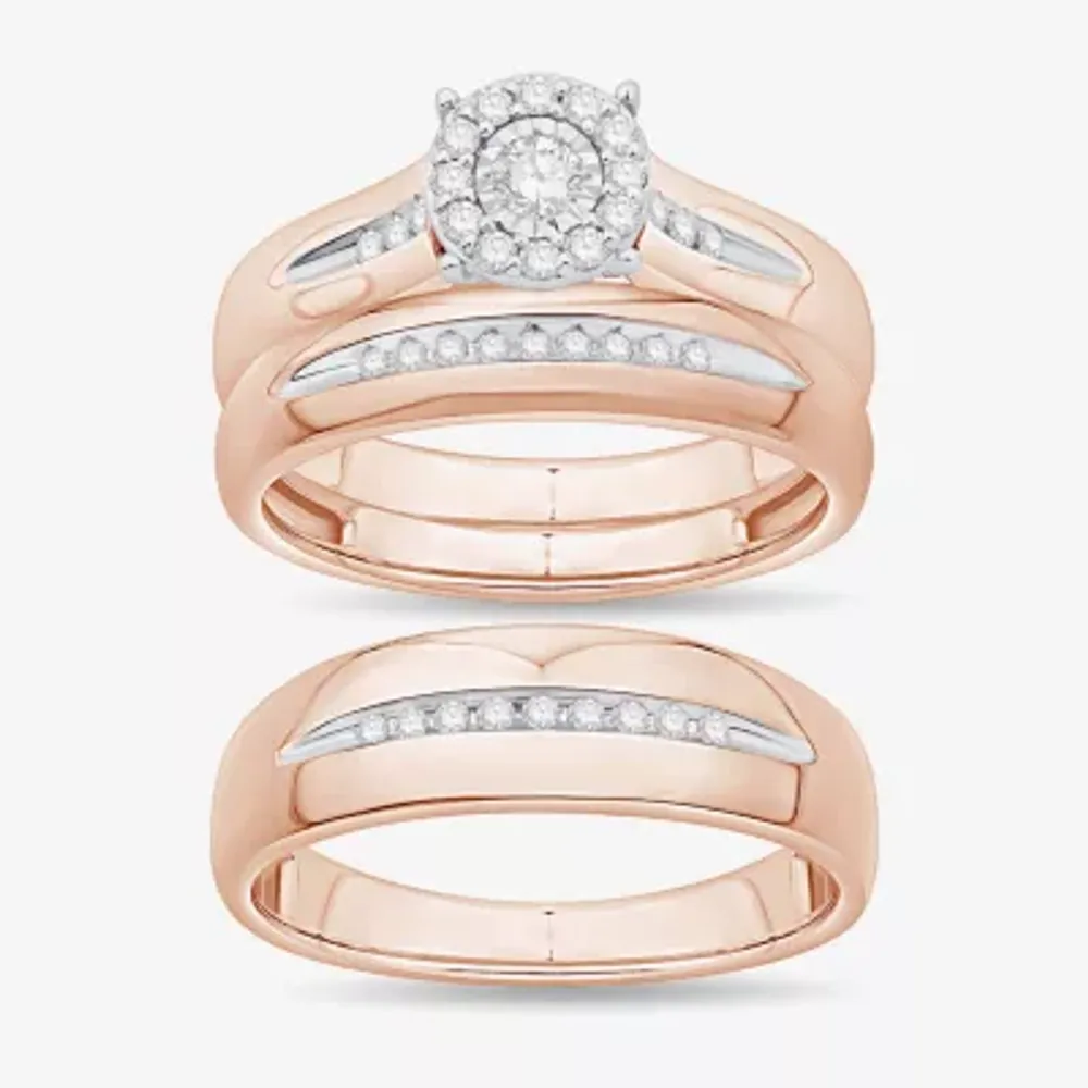 Unisex Adult 1/3 CT. T.W. Natural White Diamond 10K Rose Gold Round Halo Side Stone Ring Sets